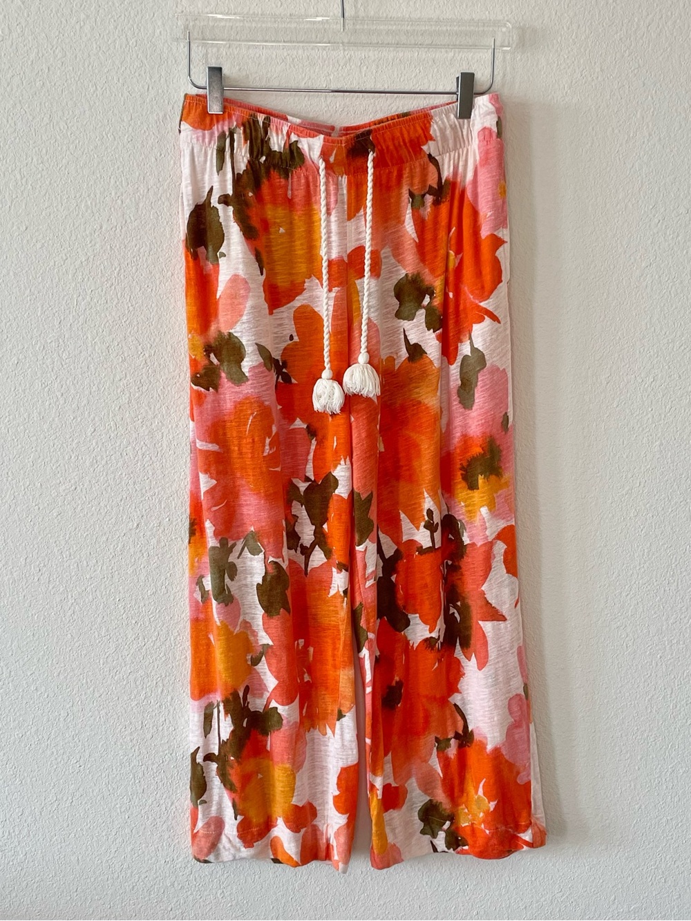 Joie Wide Leg Linen Blend Orange Floral Crop Pants